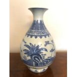 A Chinese Ming style blue and white vase Guangxu mark and period (1875-1908) neck restored, 29cms.