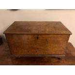 Small mahogany blanket box c1800 on bracket feet missing candle drawer