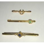 Three bar brooches, 2 marked 9ct.