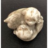 Japanese Meiji period okimono of two dogs 4.5 cm wide