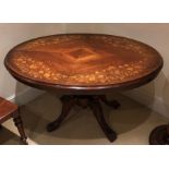 Victorian oval rosewood and inlay loo table