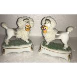 Pair of 19thC continental porcelain poodles with gold anchor mark. 11cms h.