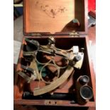 Good brass sextant in wood case by Sewill Maker to the Royal Navy Liverpool