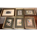 Six Cash's woven silk pictures of birds in original boxes.