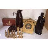 Miscellany including vintage telephone with crack, Bakelite jug, chess set, Royal Doulton
