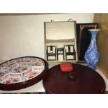 Various Oriental items including Chinese cinnabar laquer box, lazy susan, miniature furniture and