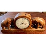 Robert "Mouseman" Thompson mantle clock two elephants flanking the clock