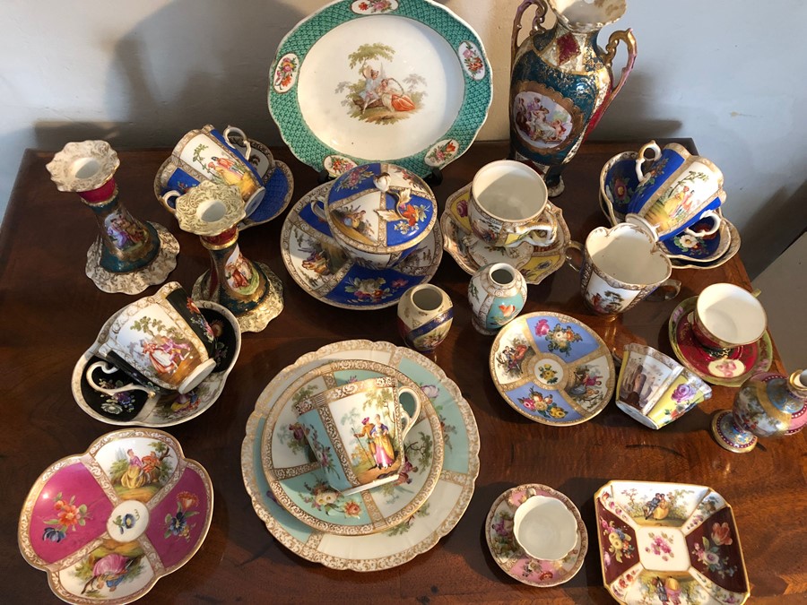 Collection of late 19th and 20thC continental porcelain inc. vases, candlesticks etc.