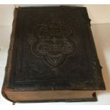 19thC Holy Bible, illustrated and brass mounted 33 x 26 cms.