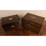 Victorian Walnut tea caddy with mother of pearl inlays and a rosewood work box 20.5 x 132.5 cm