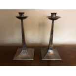 Pair James Dixon and Sons Arts and crafts silver candlesticks