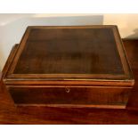 Sheraton mahogany and cross banded sewing box with fitted bobbins etc.