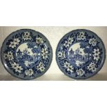 Two 19thC blue and white plates marked Rogers, one a/f, 21.5 cms diameter