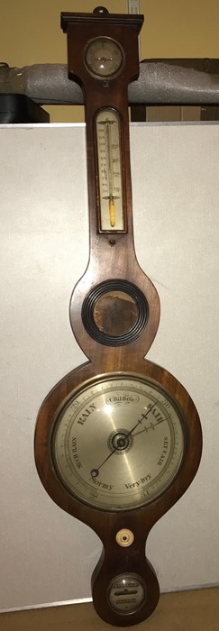 Mahogany 19thC five dial barometer missing cornice.