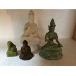 Three various buddhas and jade seal, tallest - 19cms.