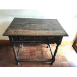 A 19thC oak side table, drawer to front - 74 w x 67 h x 52cms d