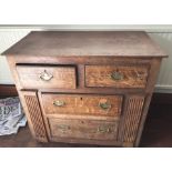 Oak chest of drawers, cross banding to drawers, 2 short over 2 long - crack to top 87 w x 46 d x 81