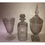 Three pieces of good quality glass including sweet meat jar and cover, a/f to base and fine Georgian