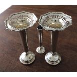 Pair silver specimen vases with another smaller