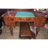 Dutch mahogany writing table with green baize inset