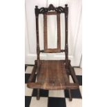 A 19thC folding chair together with a firescreen with stamps on.