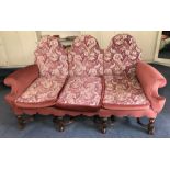 A Three seater sofa, 18thC style with mahogany legs and stretcher