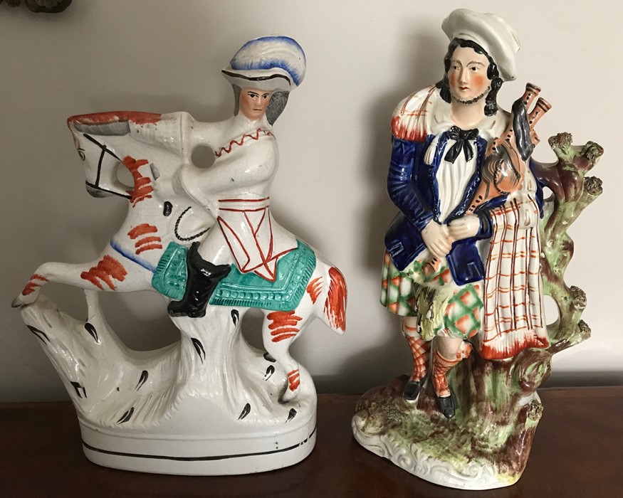 Two 19thC Staffordshire figures, both a/f, 39cms h