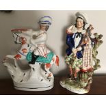 Two 19thC Staffordshire figures, both a/f, 39cms h