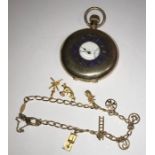 A 14 ct gold charm bracelet and charms, 12.8gms together with yellow metal pocket watch.