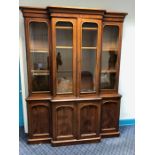 Good Victorian large 3 section bookcase with glazing to upper doors