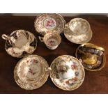 Six good quality hand painted 19thC English porcelain cups and saucers