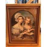 A mid 19thC good quality portrait of two ladies of distinction painted on porcelain , frame size - 1