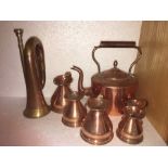A quantity of copper including kettle, measures and bugle from National Reserve, Leeds.