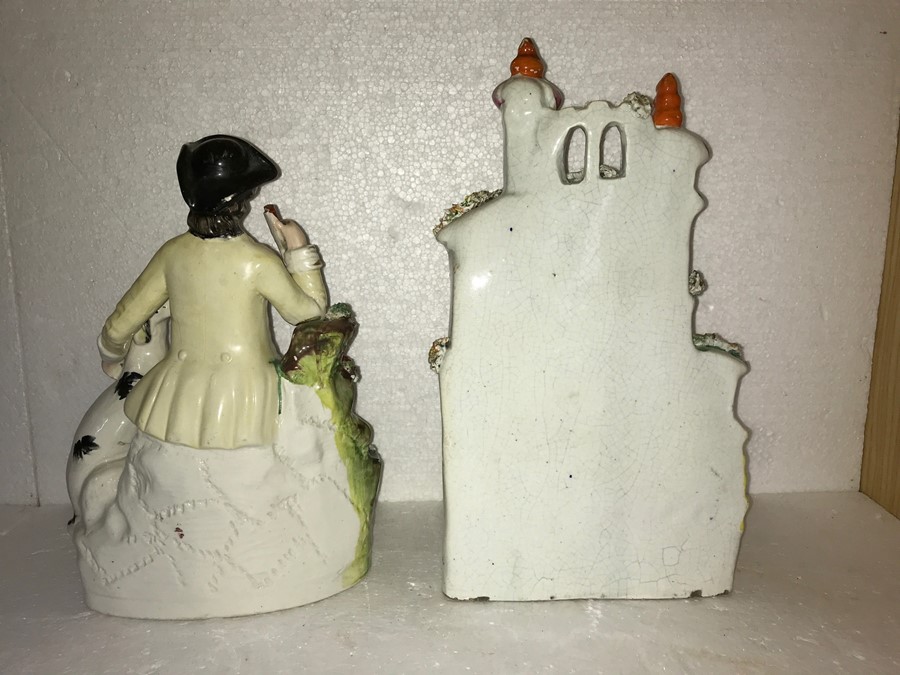 Two Staffordshire figures, house and huntsman. House 31cms h with nibbles. - Image 2 of 2