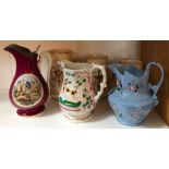 Six various 19th/20thC ceramic jugs to include Crown Devon, Fielding's, Lustre etc... 24cms