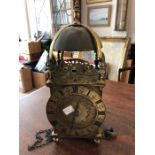 Reproduction brass lantern clock approx. 42 cms high