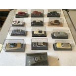A collection of car models (13 in total) to include Aston Martin DB5 - Goldfinger, BMW 507, 1519 Ren
