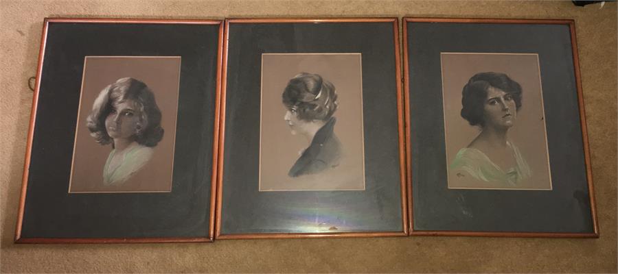 Three portrait prints signed by M.Tyrrell - 40cms x 32cms