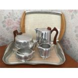Picquot ware tea service on tray together with another tray