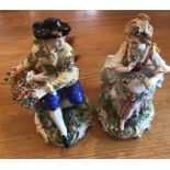 Pair of Sitzendorf figures, 20thC, nibbles to flowers and fingers