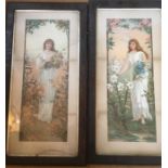 Two 19thC prints in oak frame - 69cms x 32cms a/f to one glass