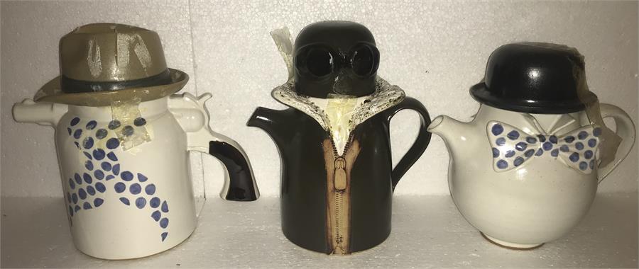 Three novelty J&G Morten art pottery teapots