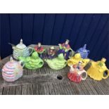 Various mainly Sadler teapots including old women in a shoe. N&G tea set slight a/f