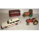 Four Dinky models to include Massey Harris, 279 Aveling Barford Diesel Roller,Volvo 265 Diesel Estat