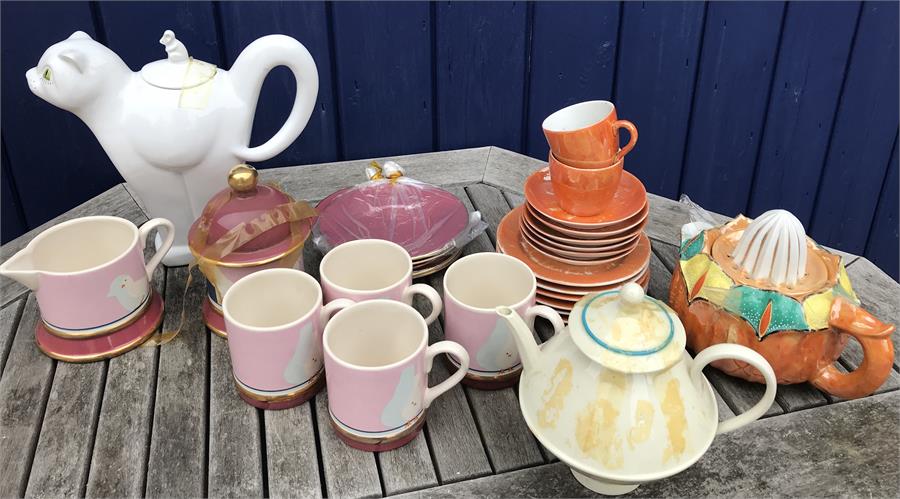 Assorted teapots etc including Carlton Ware lustre pottery.