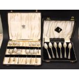 A MIXED LOT, includes; (1) A Cased Set of spoons with tongs, Birmingham, sterling silver, various