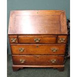 A LARGE OAK BUREAU DESK/SECRETAIRE, 3 over 2 drawers, cross-banded drop down lid, opens to reveal