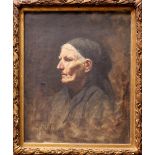 A 19TH CENTURY OIL ON CANVAS, PORTRAIT OF AN OLD WOMAN, signed with initials WA lower centre