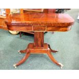 A FINE REGENCY FOLD OVER CARD TABLE, mahogany with satinwood inlaid detailing