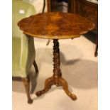 A FINE VICTORIAN WALNUT SIDE TABLE/ "WINE" TABLE, raised on turned corkscrew shaped column